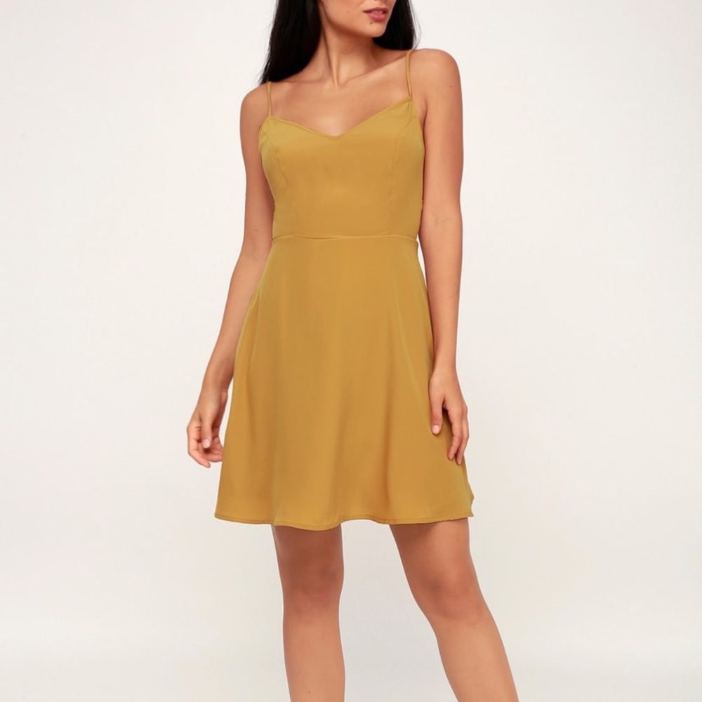 Lulus Dark Mustard Skater Dress | New with Tag